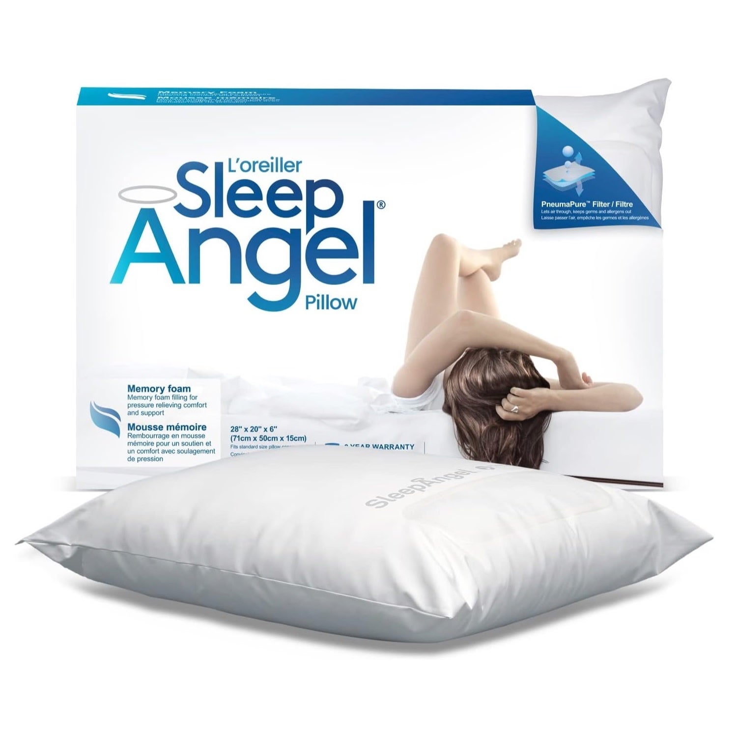 SleepAngel Memory Foam Pillow 50 x 71 cm Hygienic Allergen Free Comfort ACTIN Online Store Improving Health Well Being